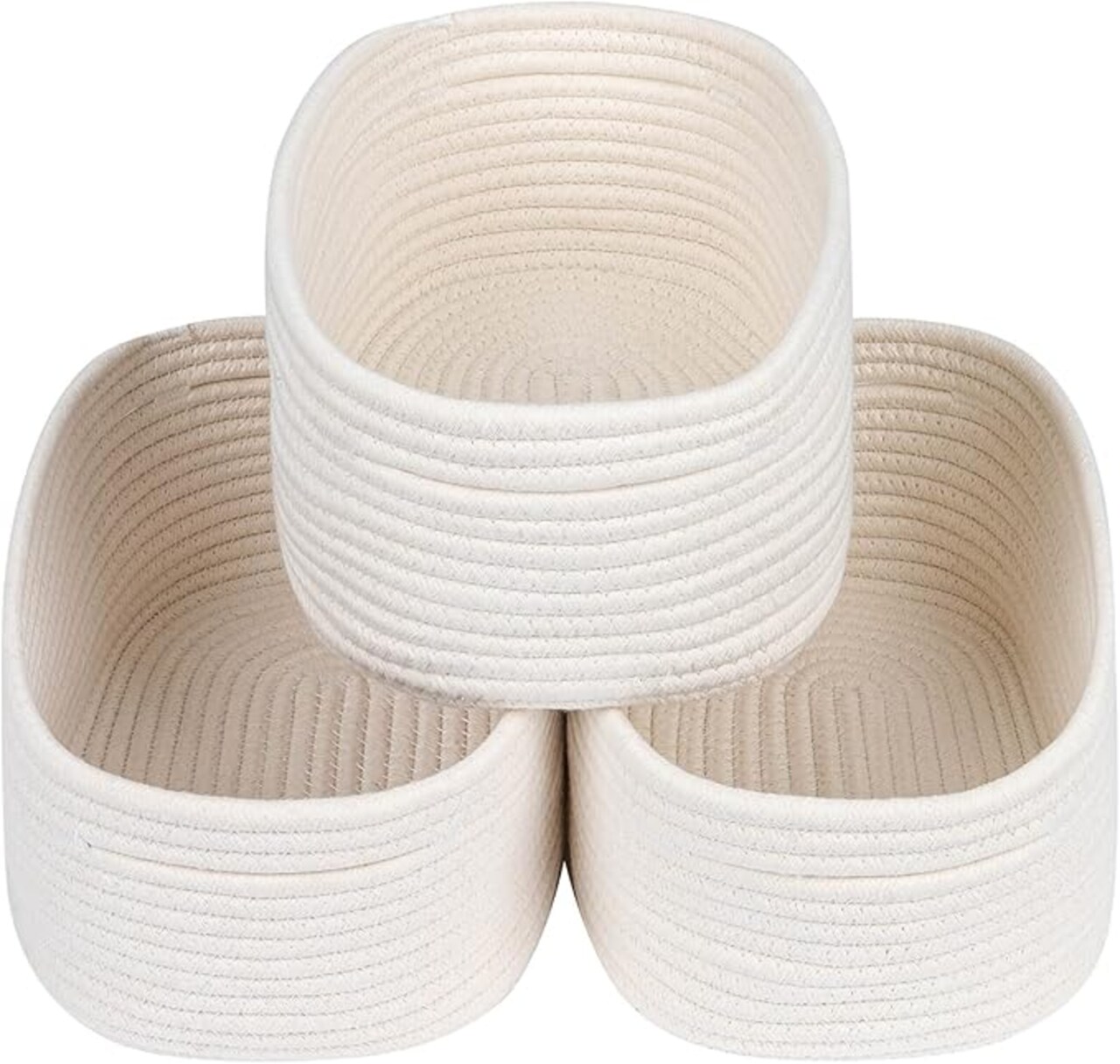 Cube Shelf Closet Storage Baskets Bins Set 3,Woven Basket for Organizing/Storage,Long-lasting &Skin-friendly Toy Storage Basket Bin,Stylish Room Decor Basket,Off White Cotton Rope Basket